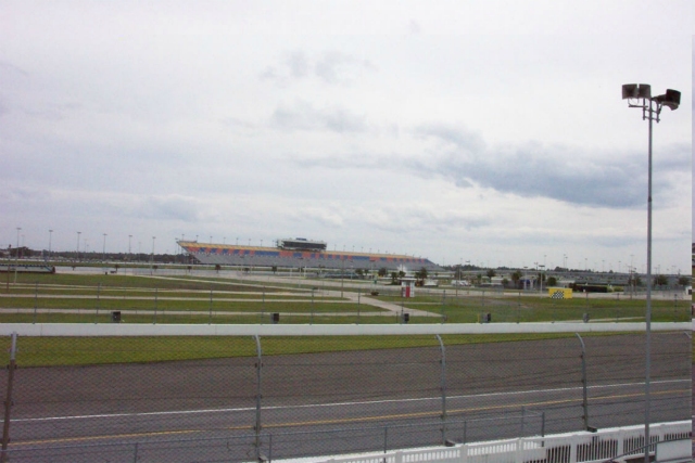 Looking at the stands from the exit of turn 2