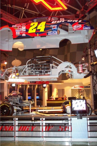View of cars chassis and roll cage.