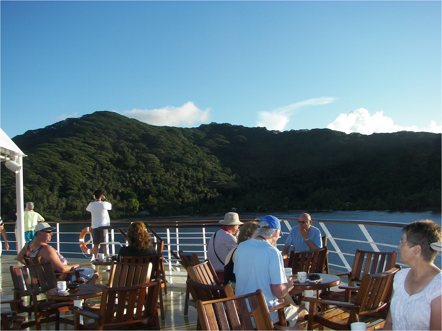 Breakfast on board near Tahaa.  Photo taken at stern of ship