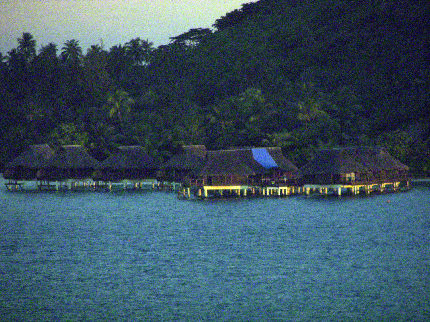 Over the water bungalos in Bora Bora lagoon