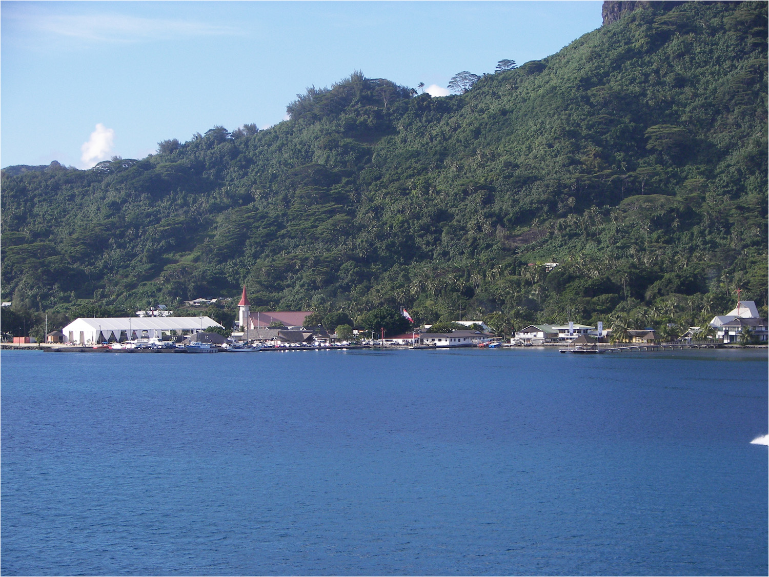 Vaitape- The main town and port of Bora Bora as seen from the ship