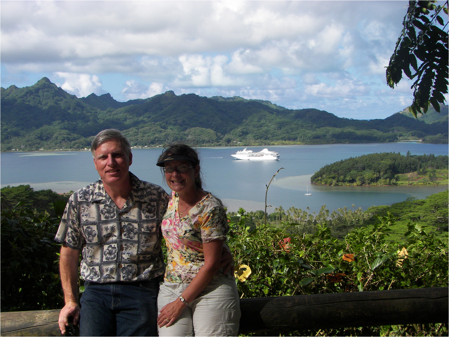 Scenic stop on our tour of Huahine with ship anchored in the lagoon.