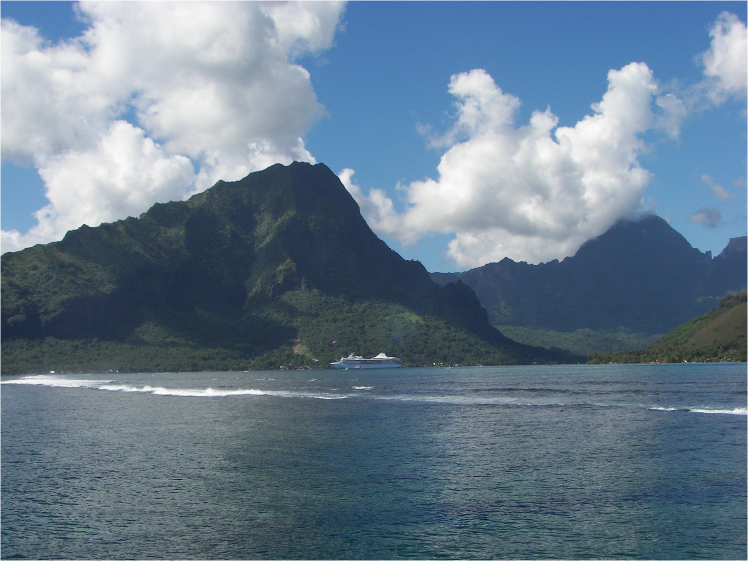 Looking back at the island of Moorea and lagoon from the ocean side of the reef.