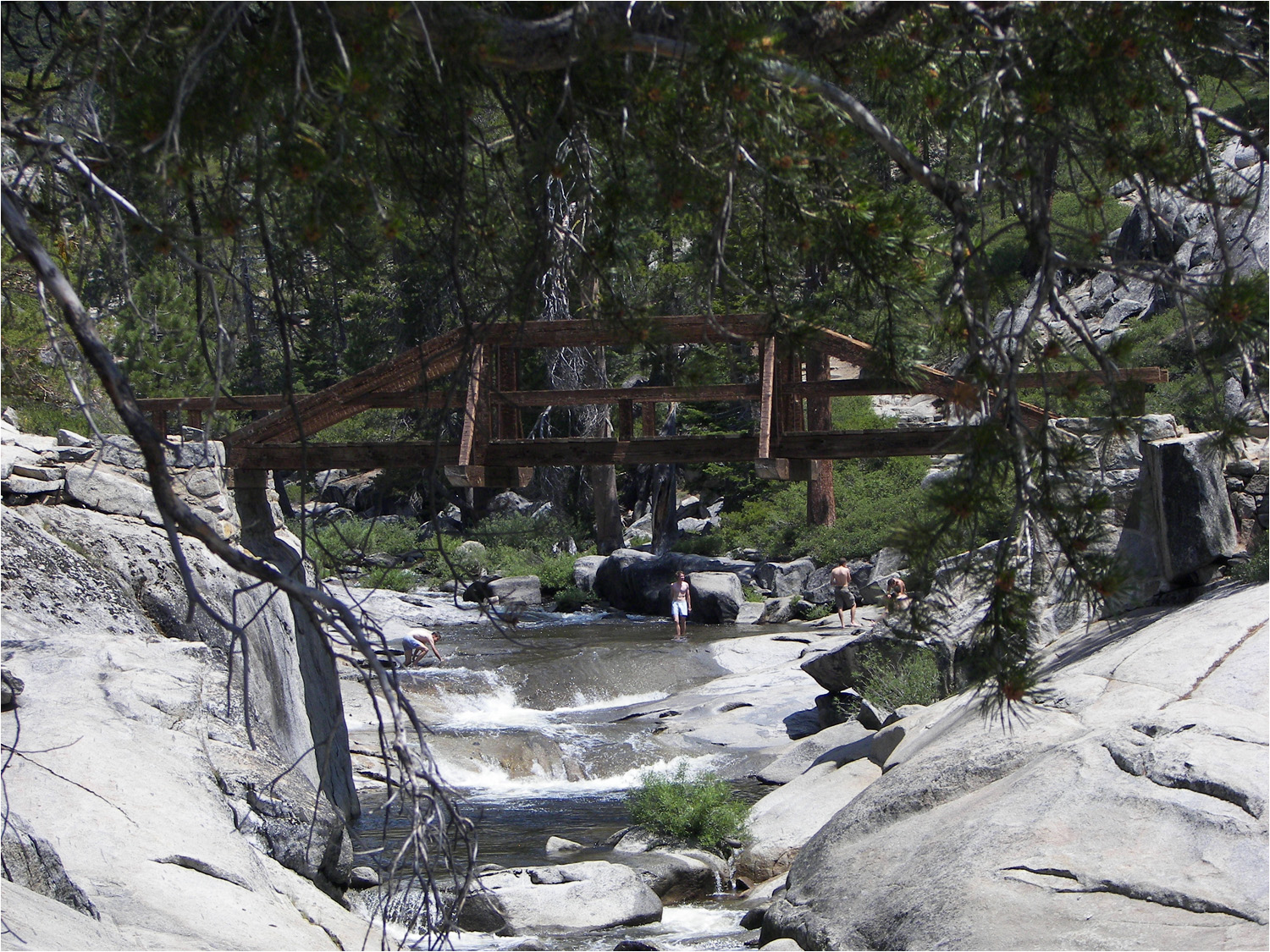 Upper Yosemite Falls Hike- Bridge crossing 100 yards upstream of falls.