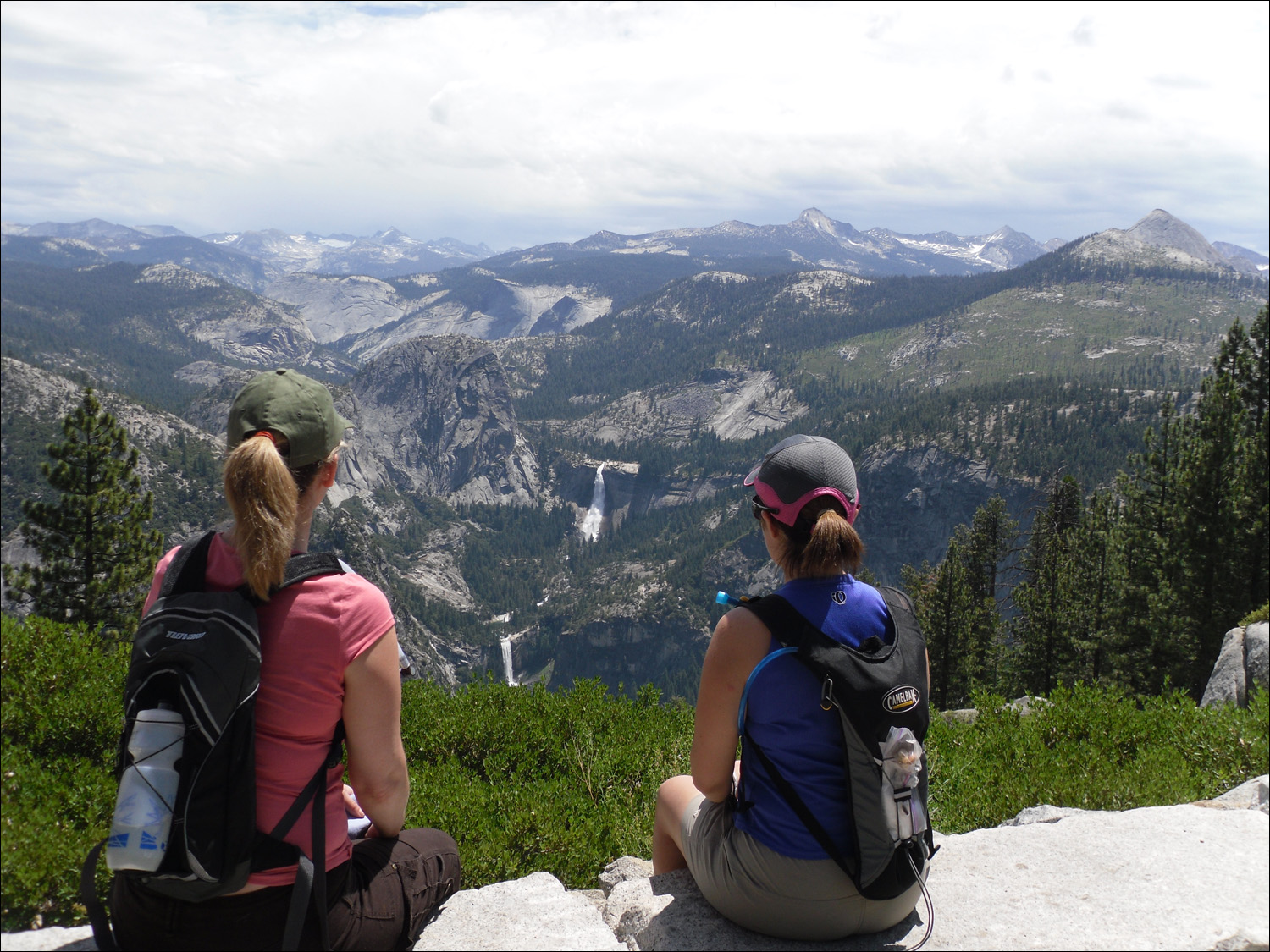 Hike up to Glacier Point- Sondra & Sherry enjoying view of Vernal & Nevada Falls