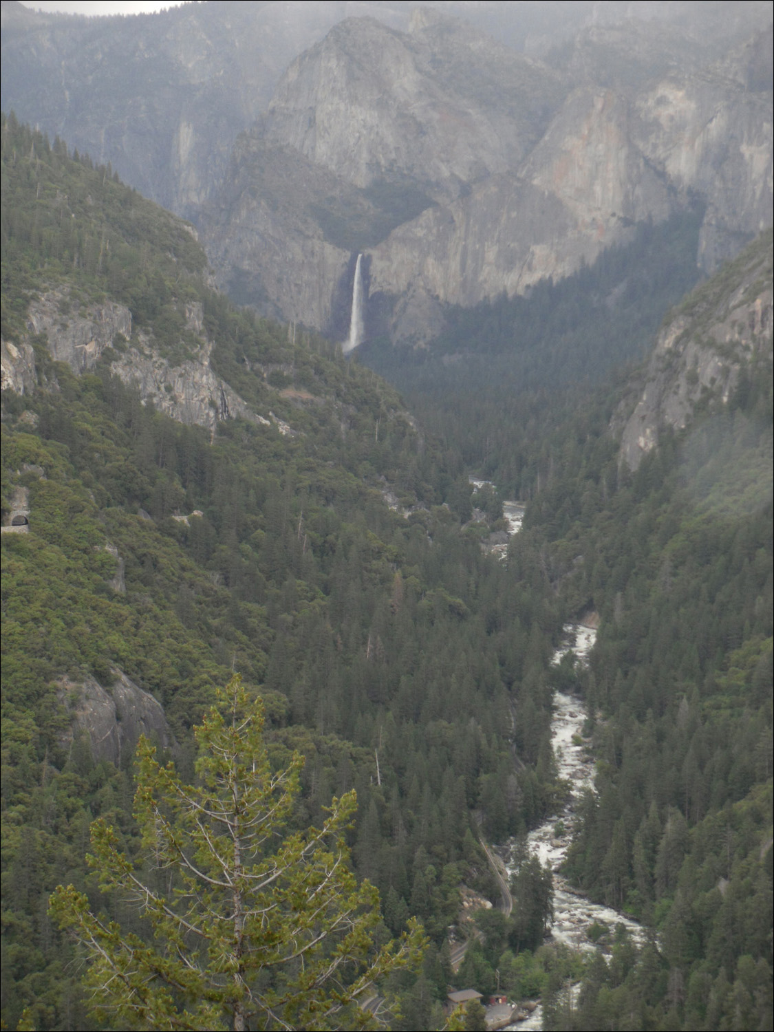 Bridal Vail falls as seen from 120 entrance to Yosemite Valley