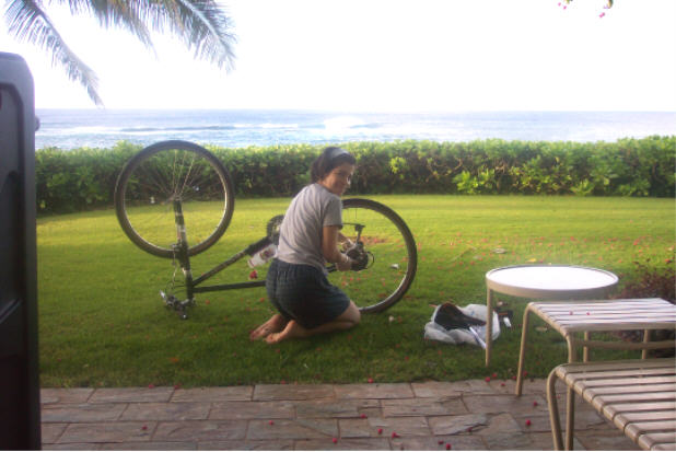 Sherry getting bike ready for ride