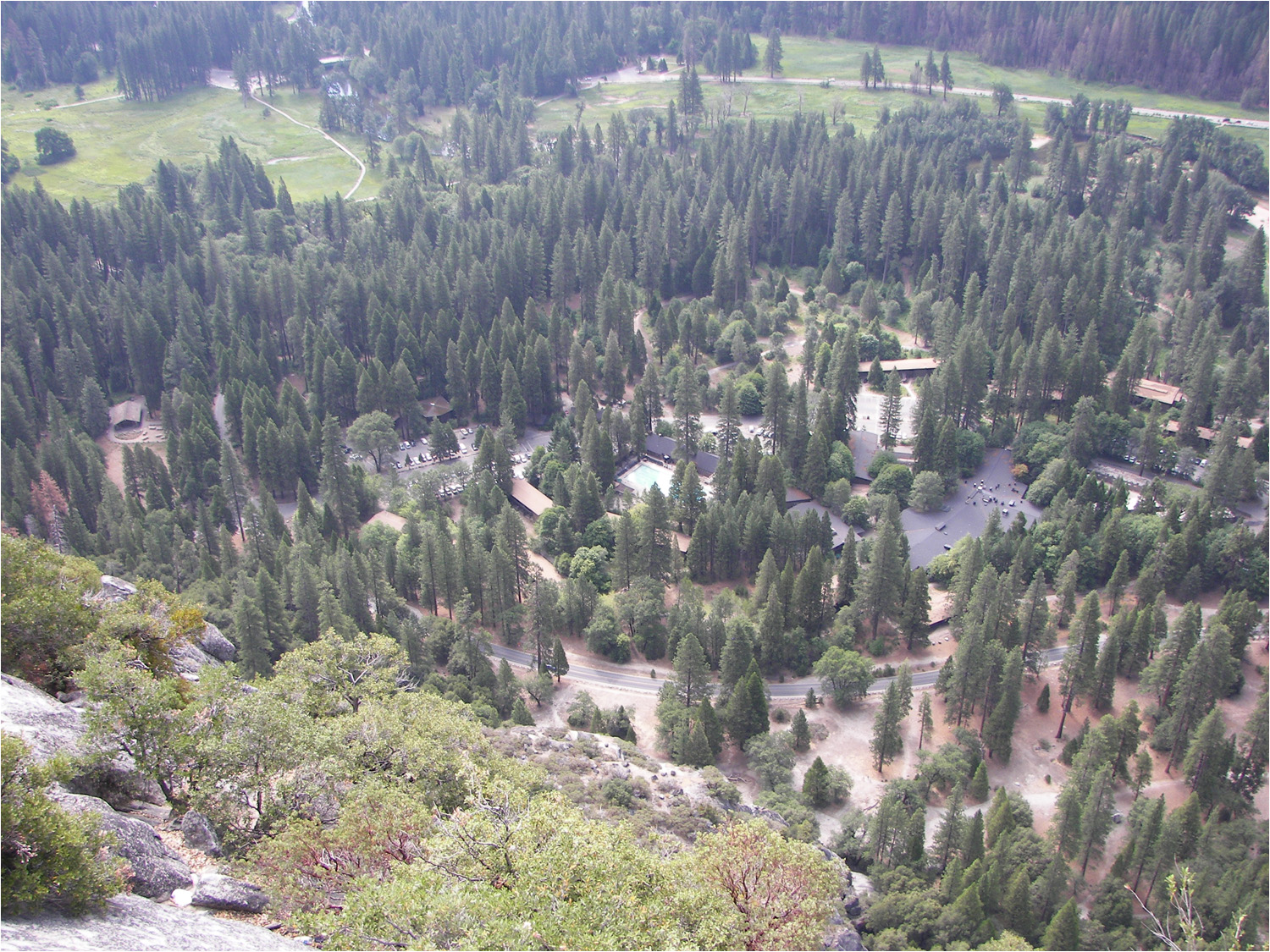 Upper Yosemite Falls Hike- View of Yosemite Lodge from trail