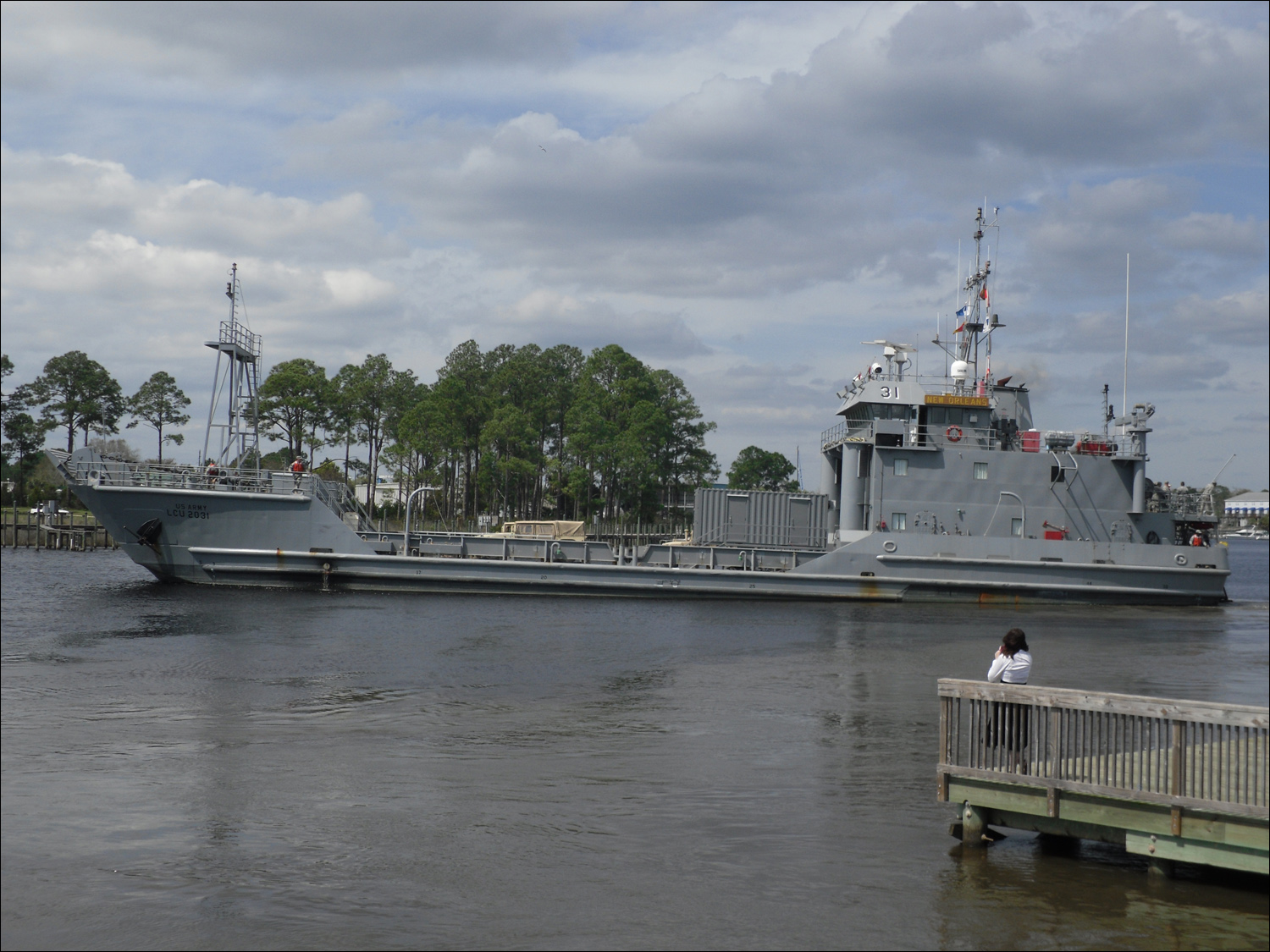 US Army LCU (Landing Craft Unit) New Orleans leaving port