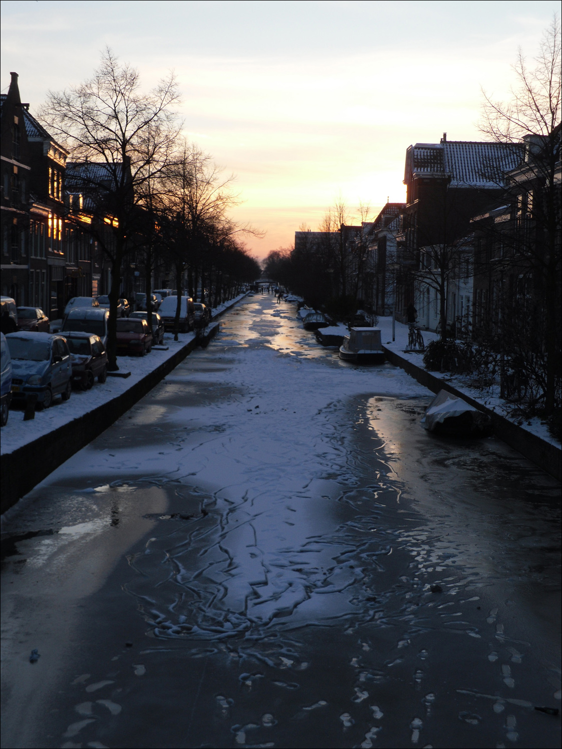 Canal in Delft at sunset