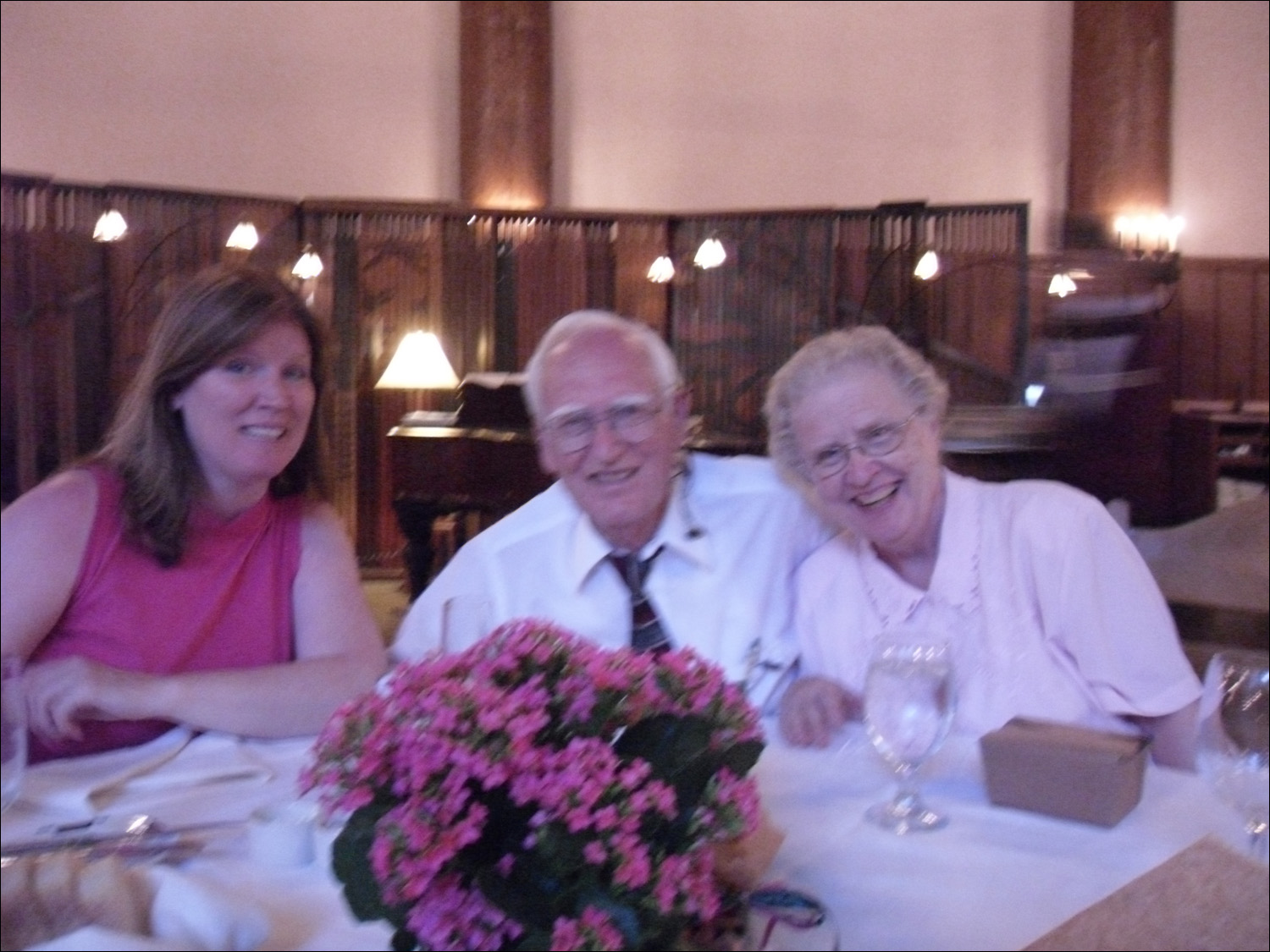 Dad's 80th Bday celebration @ the Awahnee dining room~ L-R Debbie, Dad, & Mom